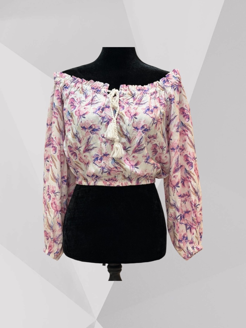 BETTER UNSAID Off Shoulder Long Sleeve Crop Top. Medium. VGUC